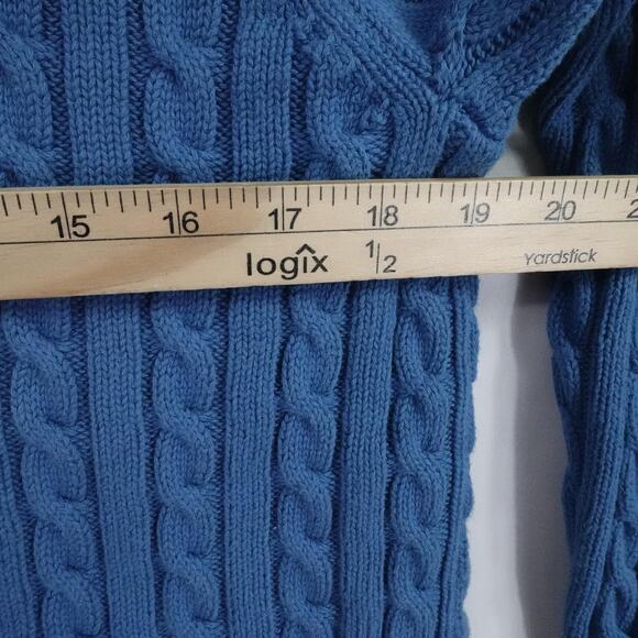 LL Bean Sweater Women Large Blue Cable Knit Full Zip Chunky Outdoors Casual Fall - Picture 12 of 15
